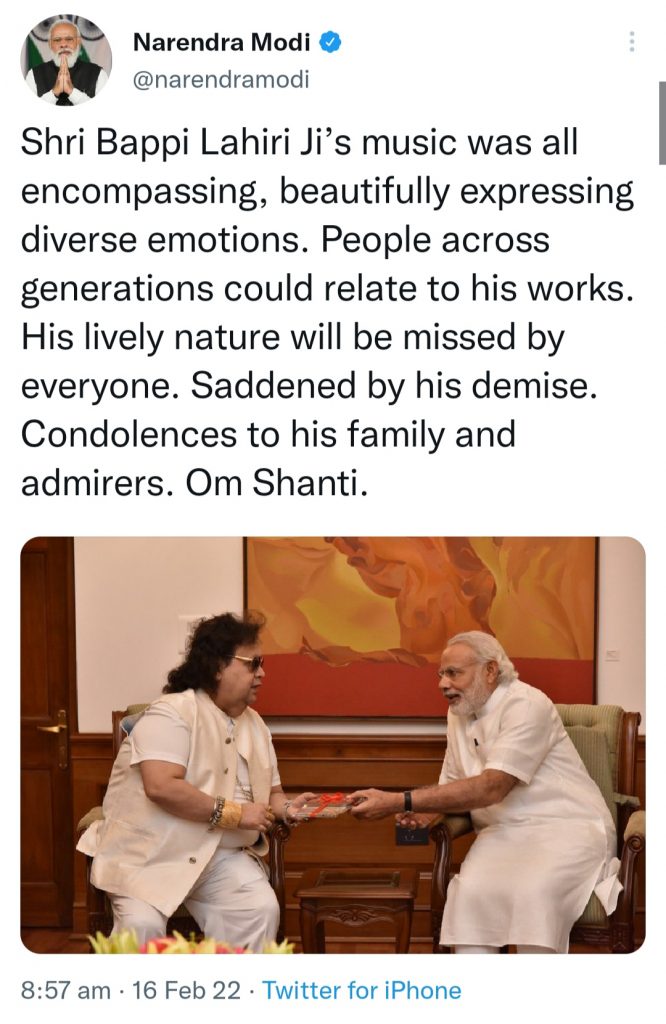 PM Narendra Modi on Bappi Lahiri's demise