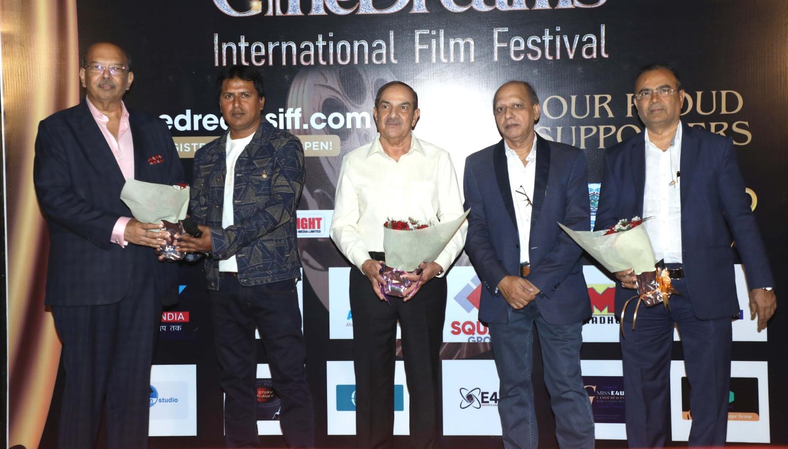 Announcement of CineDreams International Film Festival: Presence of Mehul Kumar, Dr. Yogesh Lakhani, and Organizer Ayub Khan