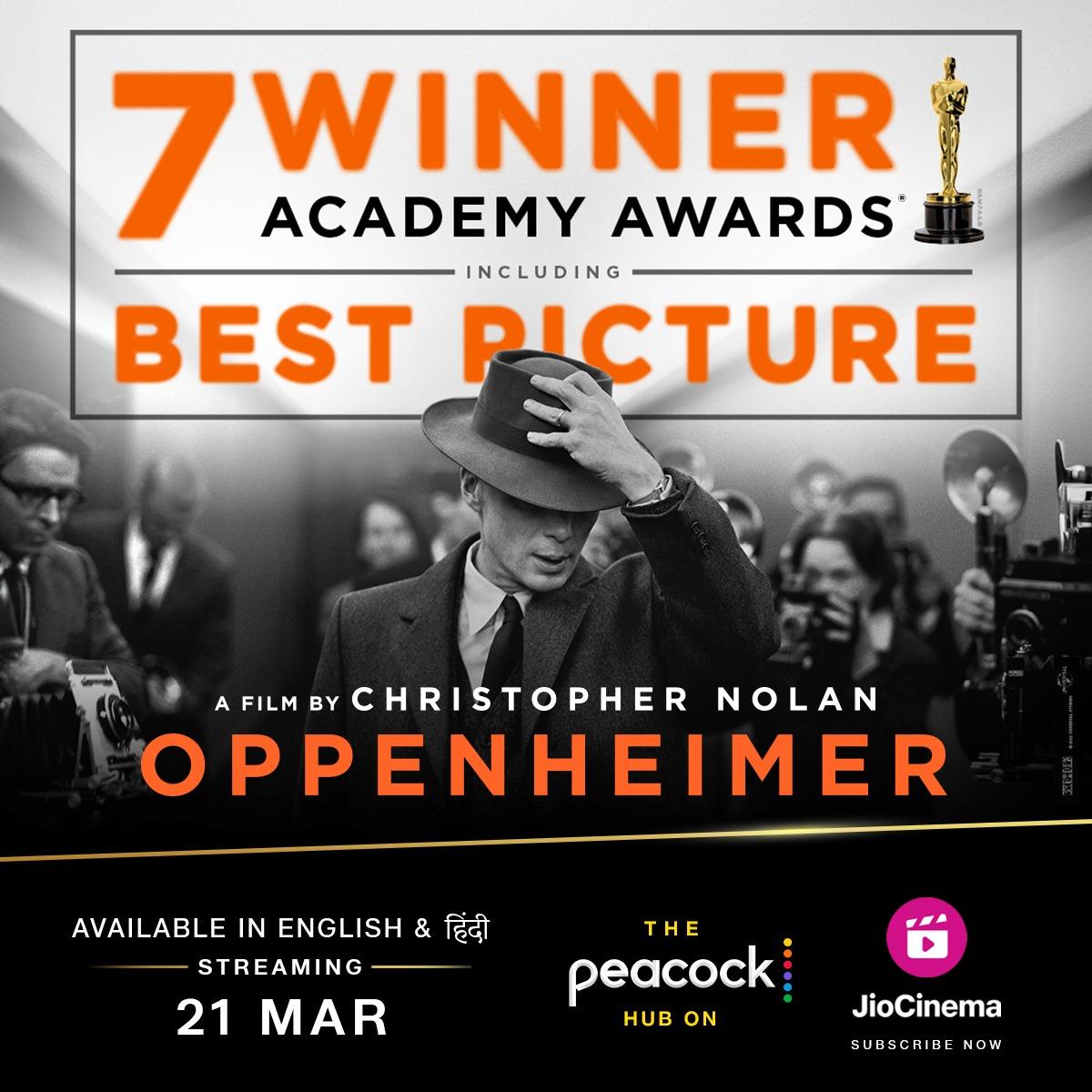 The critically acclaimed Oppenheimer, with the most number of wins in the 96th Academy Awards debuts on JioCinema